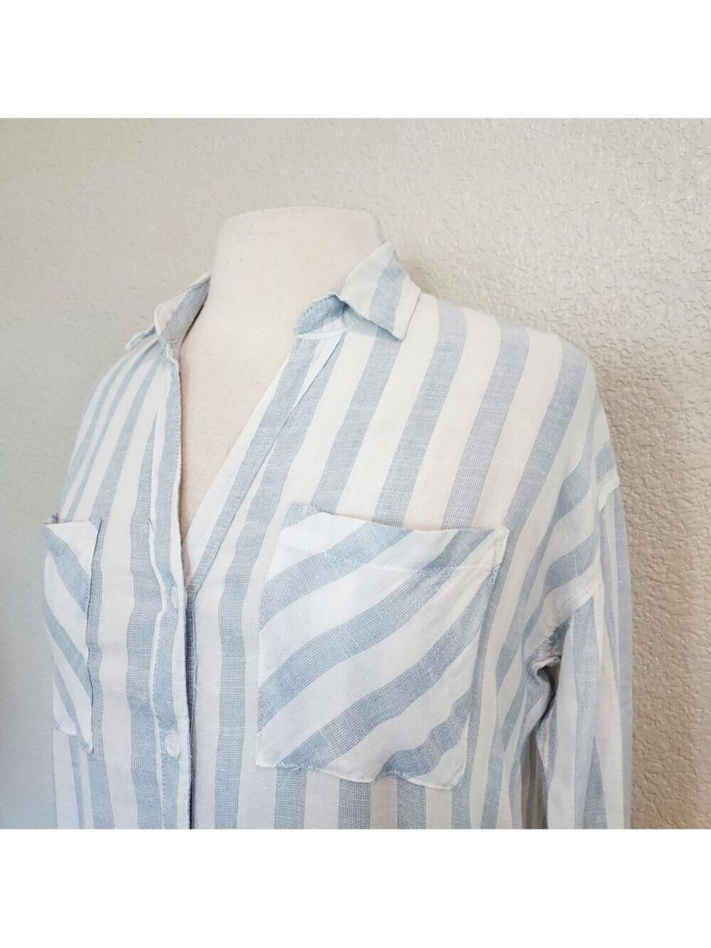 Thread & Supply Blue & White Striped Button Up Size XS - Picture 5 of 11